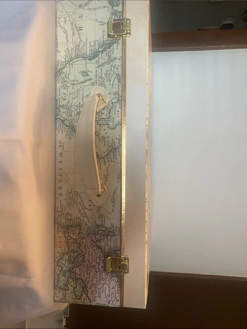 Vintage Map Decorative Case - Cream & Gold 20x13x6 inches
